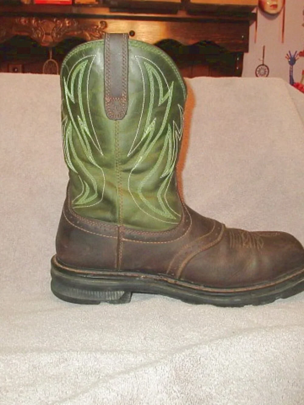 Ariat Sierra Shock Shield Steel Toe Work Boots Mens 12 D Green Leather Western